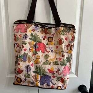 Vintage LeSportsac Colorful Animal Print Tote Bag. Top zipper needs replacing.